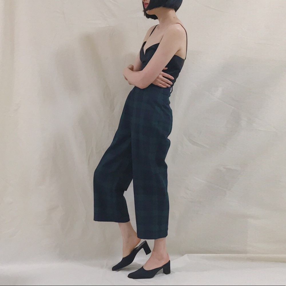 Vintage dark green Plaid cropped trouser pants